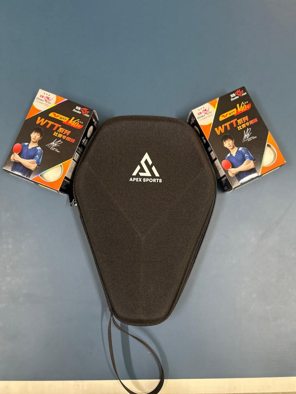 TT Racket Case and Double Fish WTT 40+ 3 Star Balls